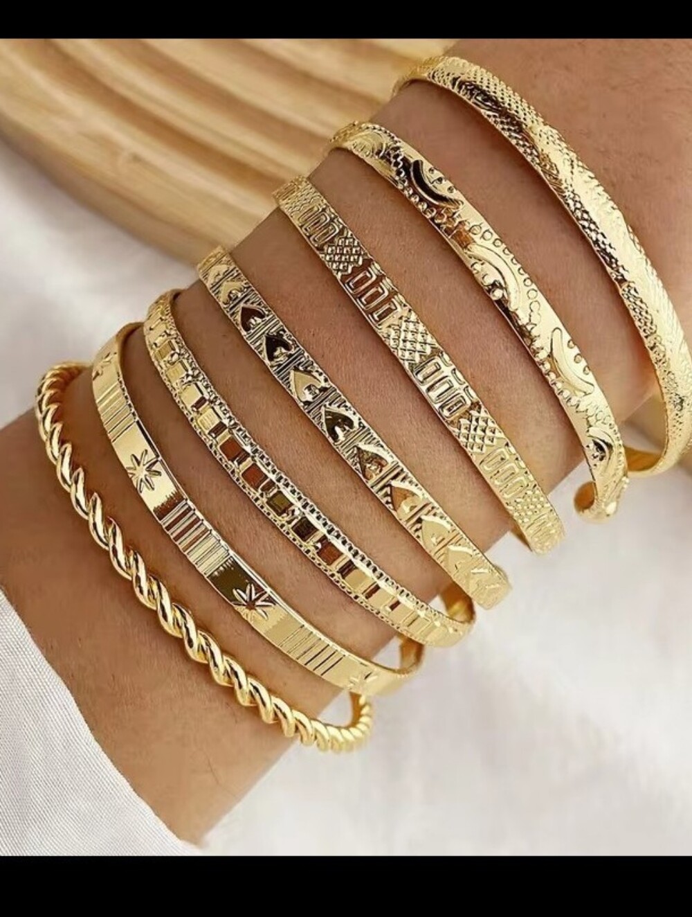 Gold Bracelets 7pc Women's Bangle Goth Hearts Jewelry New G35